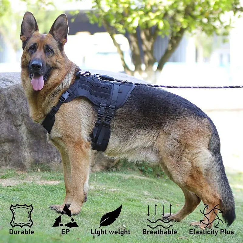 Arnês tático para cães médios e grandes, sem tração, colete ajustável para treinamento, caça, caminhada, militar
