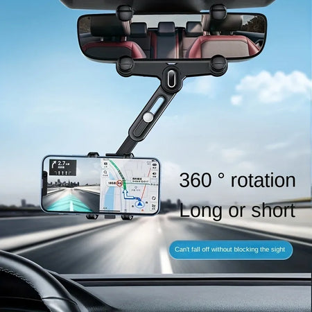 Suporte giratório para telefone com espelho retrovisor para carro 360° - Perfeito para crianças e adultos - Compatível com telefones e dispositivos GPS