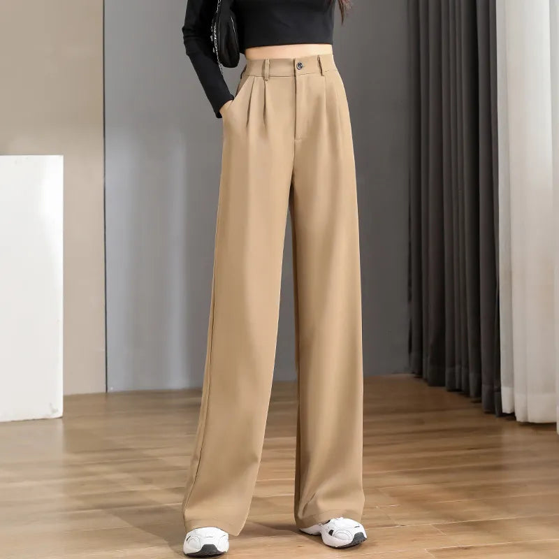 Calças casuais finas moda coreana tendência feminina